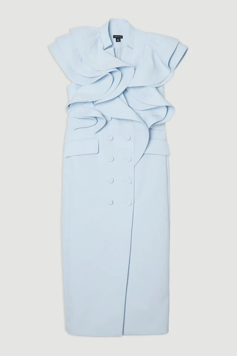 Drama Ruffle Tuxedo Tailored Pencil Maxi Dress - 3