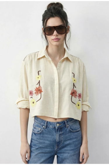 LUCCI Embroidered Crop Shirt with Button Closure