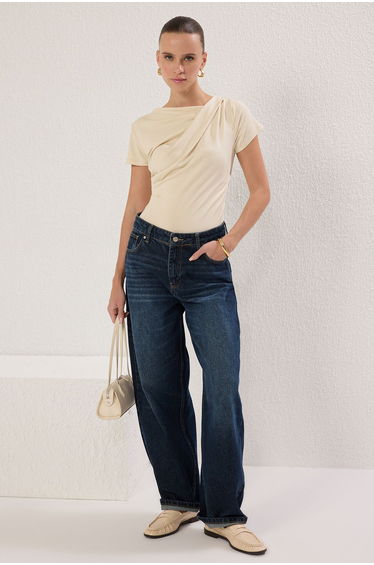 Stone Drape Detailed Fitted Knitted Blouse