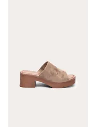 Taupe Faux Suede Wide Fit Block Heel Platform Mules - 1