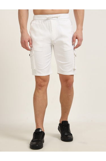 White Cargo Linen Shorts