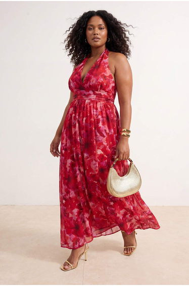 Multi Color Chiffon Woven Plus Size Dress