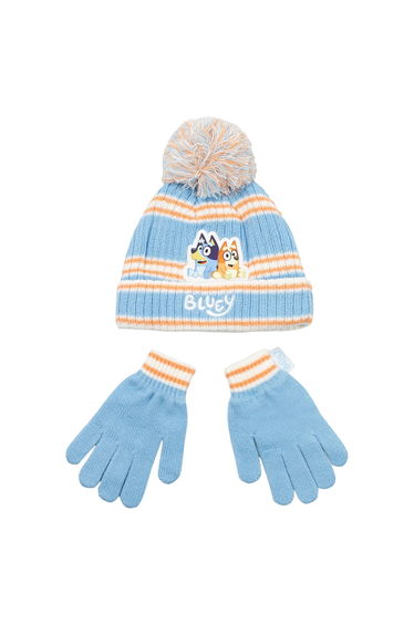 Bluey Girls Character Beanie & Gloves Set - Blue/Orange