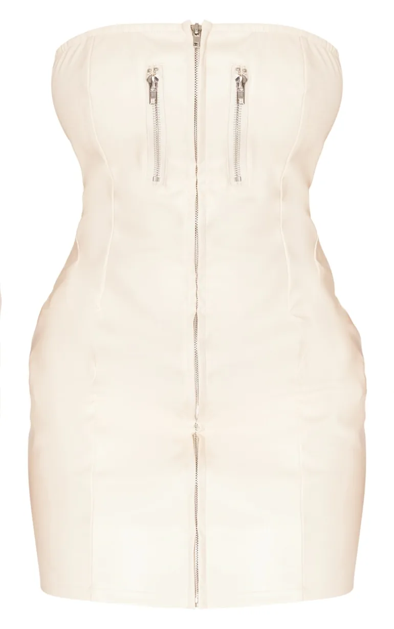Shop Shape Cream Faux Leather Zip Detail Bodycon Dress Online in Oman Shop Shape Cream Faux Leather Zip Detail Bodycon Dress Online in Oman