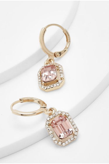 Pink Halo Drop Hoop Earrings - pink
