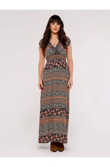 Folk Floral Stripe Maxi Dress