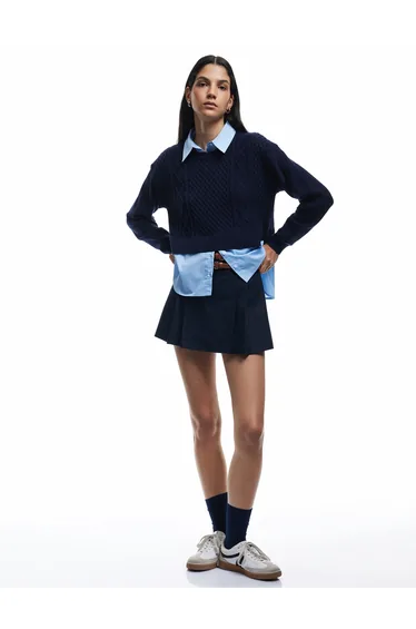 Long Sleeve Shirt Collar Hair Knitting Textured Viscose Blended Sweater