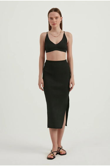 2 Pieces: V Neck Bodycon Crop Top & High Waist Maxi with a Side Slit