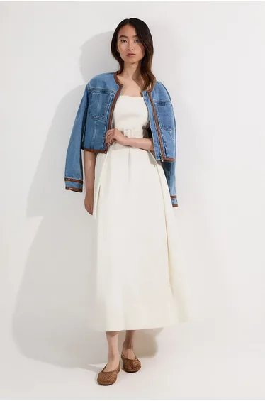 Tailored Denim Full Skirt Midi Dress