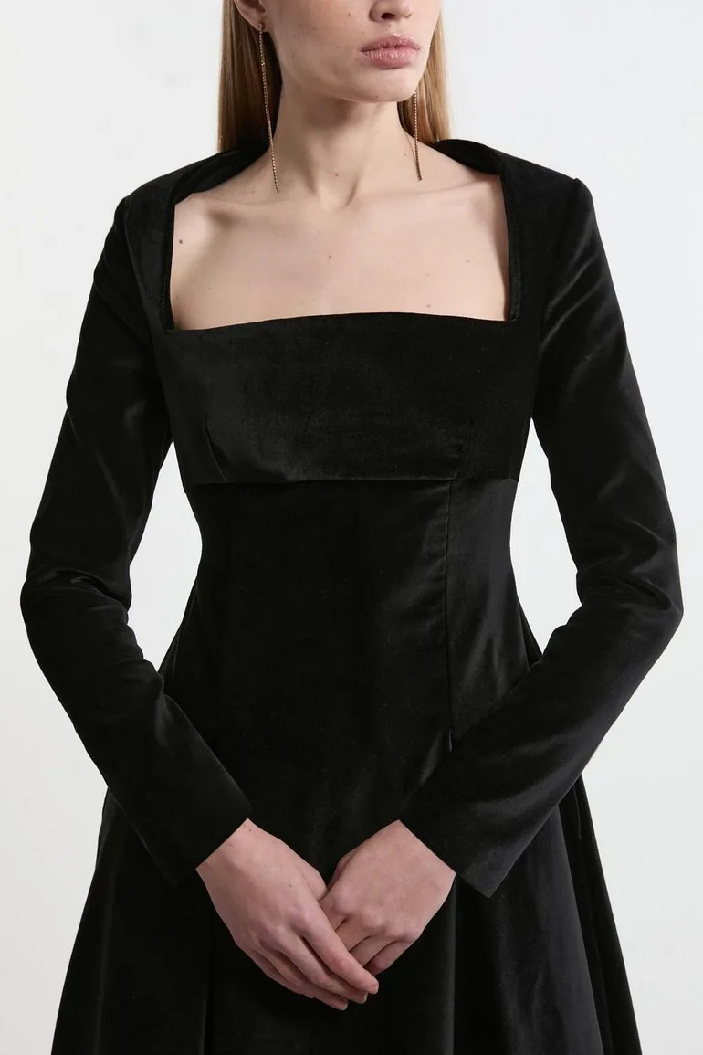 Velvet Tailored Pleat Full Skirted Midaxi Dress - 2
