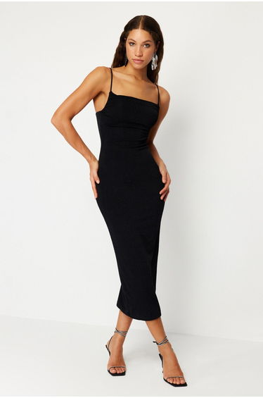 Black Glitter Knitted Elegant Evening Dress