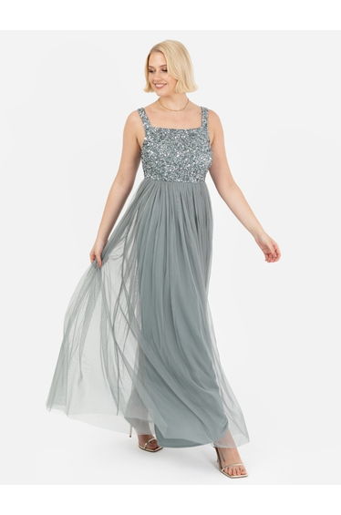 Maya Misty Green Embellished Strappy Maxi Dress