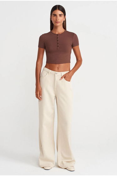 Dilvin Slim Fit Crop Blouse With Buttons