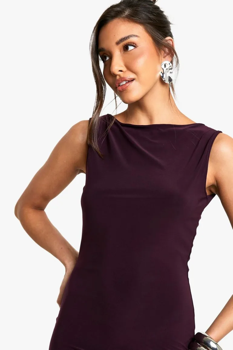 Racer Asymmetric hem Midi Dress - plum - 3