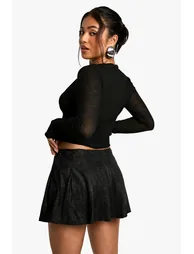 Petite Glitter Pleated Micro Mini Skirt - 1