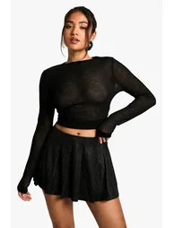 Petite Glitter Pleated Micro Mini Skirt