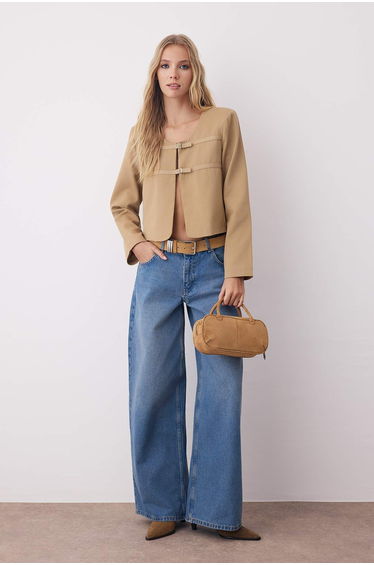 Beige Gabardine Denim Look Thin Seasonal Jacket