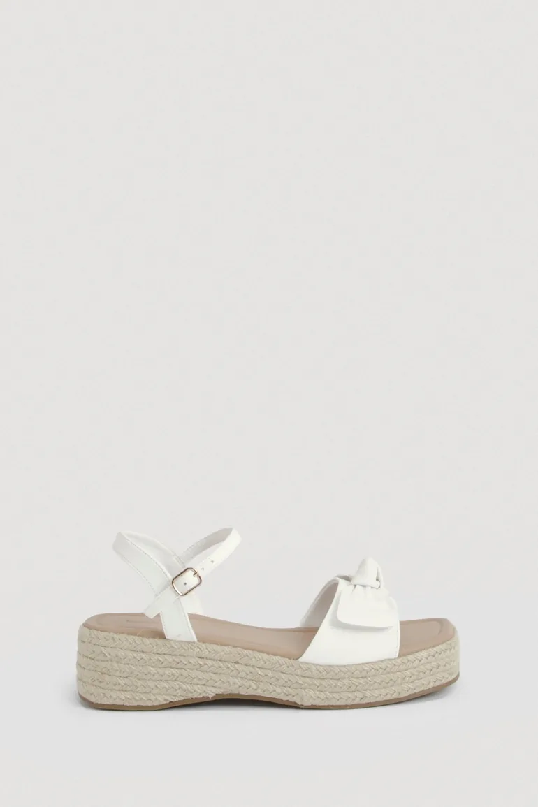 Strappy Knot Detail Espadrille Wedges - white - 2