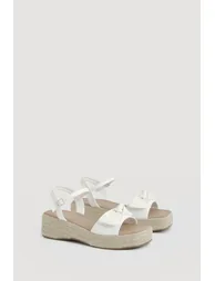 Strappy Knot Detail Espadrille Wedges - white - 1