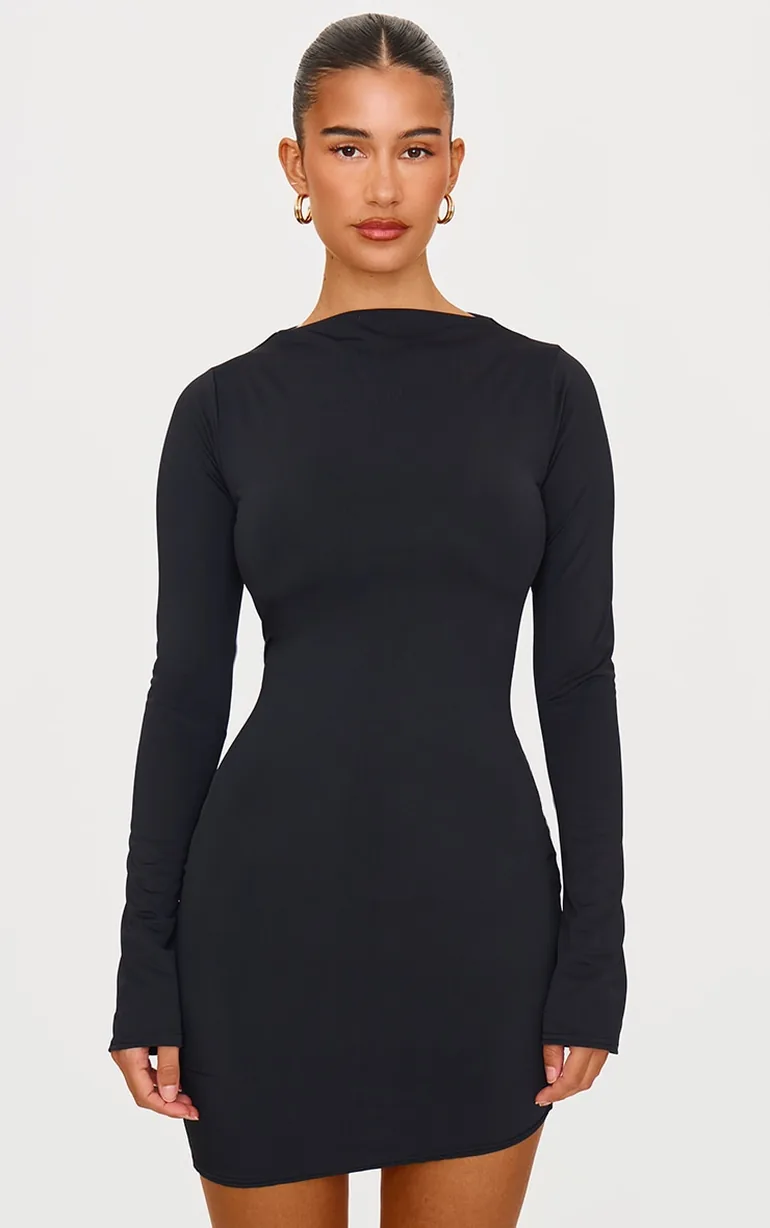 boat neck black mini dress long sleeve Arlington Long Sleeve Boat Neck Mini Dress in Chocolate By DISSH