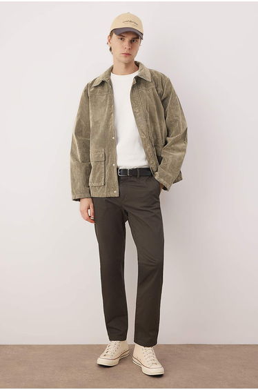 Khaki men's gabardine textured fabric pants
