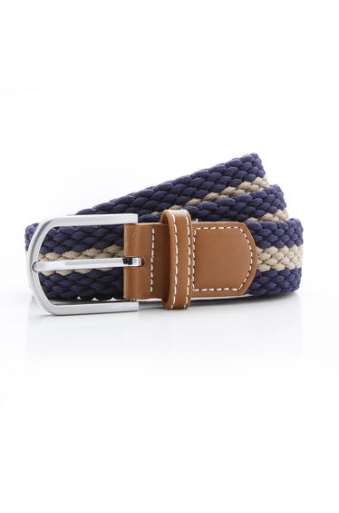 Asquith & Fox Mens Two Colour Stripe Braid Stretch Belt - Navy/Khaki
