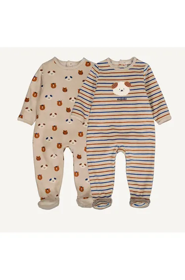 Set of 2 Babygrow Pyjamas in Velour with Dog Print