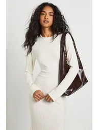 Wide Rib Fit And Flare Maxi Dress - cream - 2