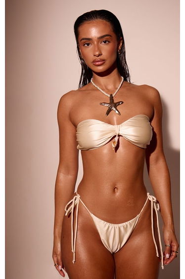 Champagne Shine Swim Shell Trim Tanga Bikini Bottoms