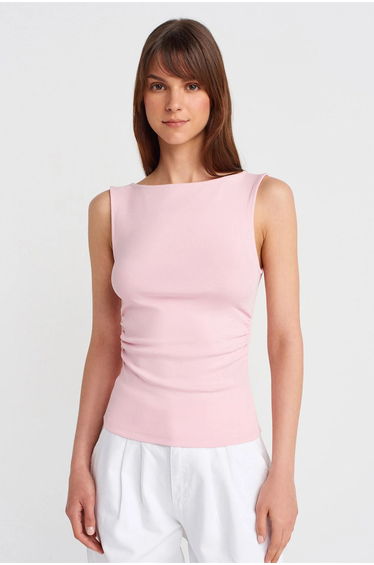 Dilvin Sleeveless Boat Neck Jersey Blouse