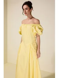 Gathering Pocket Off Shoulder Midi Dress - 4