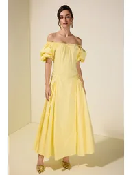 Gathering Pocket Off Shoulder Midi Dress - 1