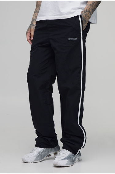 Tall Relaxed Fit Side Stripe Logo Print Track Pants - black