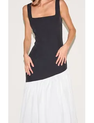 Monochrome Contrast Pleated Hem Square Neck Midaxi Dress - 3