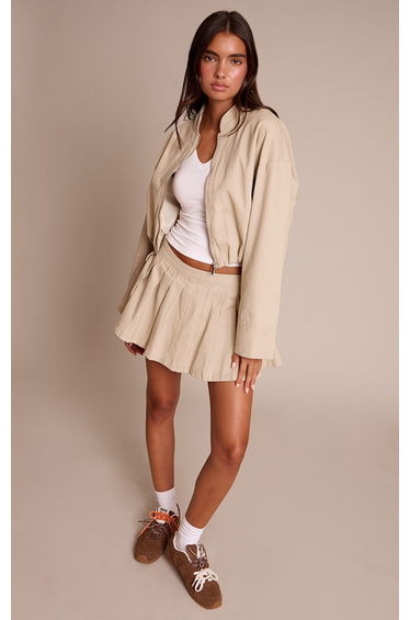 Sand Pleated Denim Mini Skirt