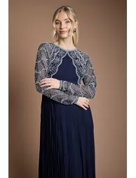 فستان ماكسي بكسرات بحواف سكالوب مزين بأحجار - 1