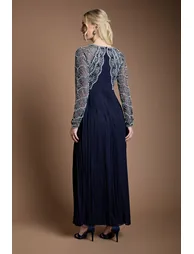 فستان ماكسي بكسرات بحواف سكالوب مزين بأحجار - 2