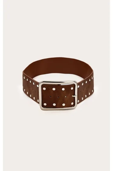 Tan Thick Faux Suede Square Buckle Belt