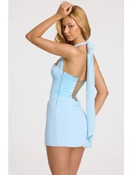 Satin Draped Mini Dress in Powder Blue - 1