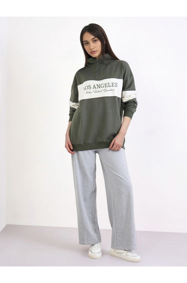 Green Slogan Print Longline Sweatshirt