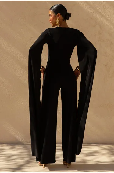 Zara | Black Square-Neck Jumpsuit With Cape Sleeves