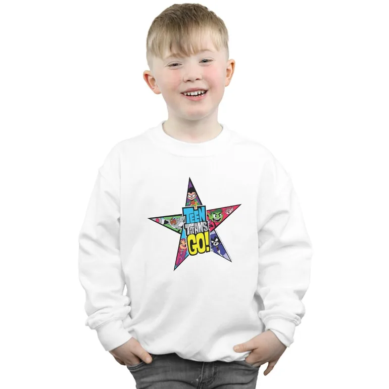 DC Comics Boys Teen Titans Go Star Logo Sweatshirt - White