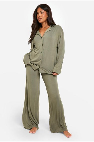 Petite Long Sleeve Pyjama Set - olive