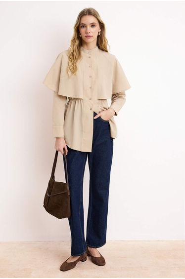Taş Regular Terrycotton Plain Woven Hijab Shirt