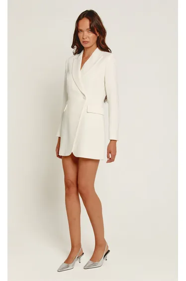 Cream Wrap Front Tailored Blazer Mini Dress