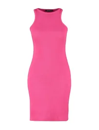 Pink Halter Neck Fitted Ribbed Stretch Mini Knitted Dress - 6