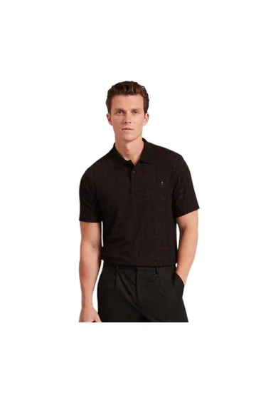 Ted Baker Mens Checkerboard Jacquard Collared Polo Shirt - Black