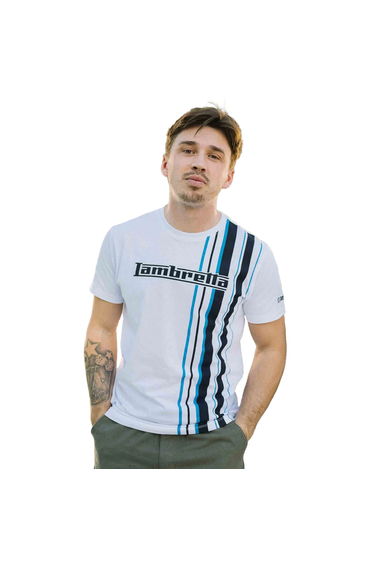 Lambretta Mens Racing Stripe T-Shirt - White/Navy/Azure