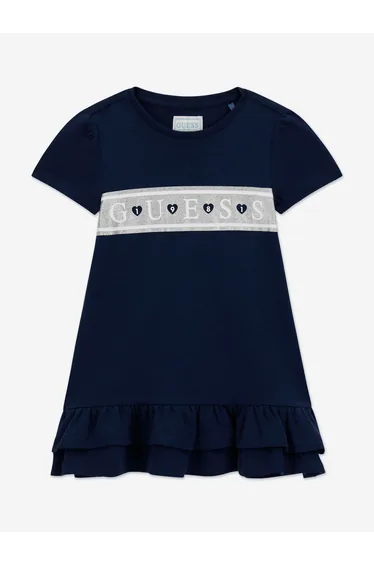 Guess Girls Logo Jersey Dress in Navy