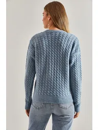 Women's Braided Buttoned Knitwear Cardigan - 1